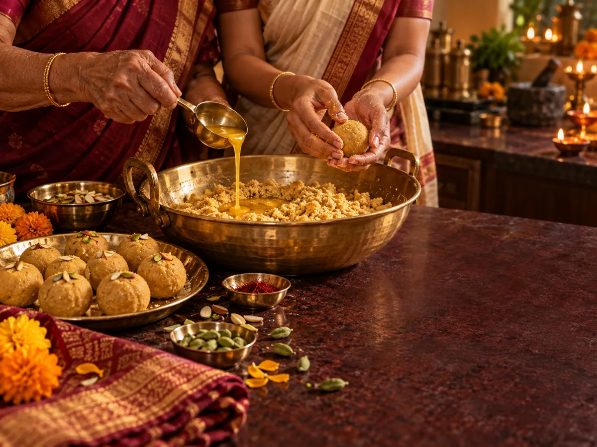 Family making traditional sweets for Diwali